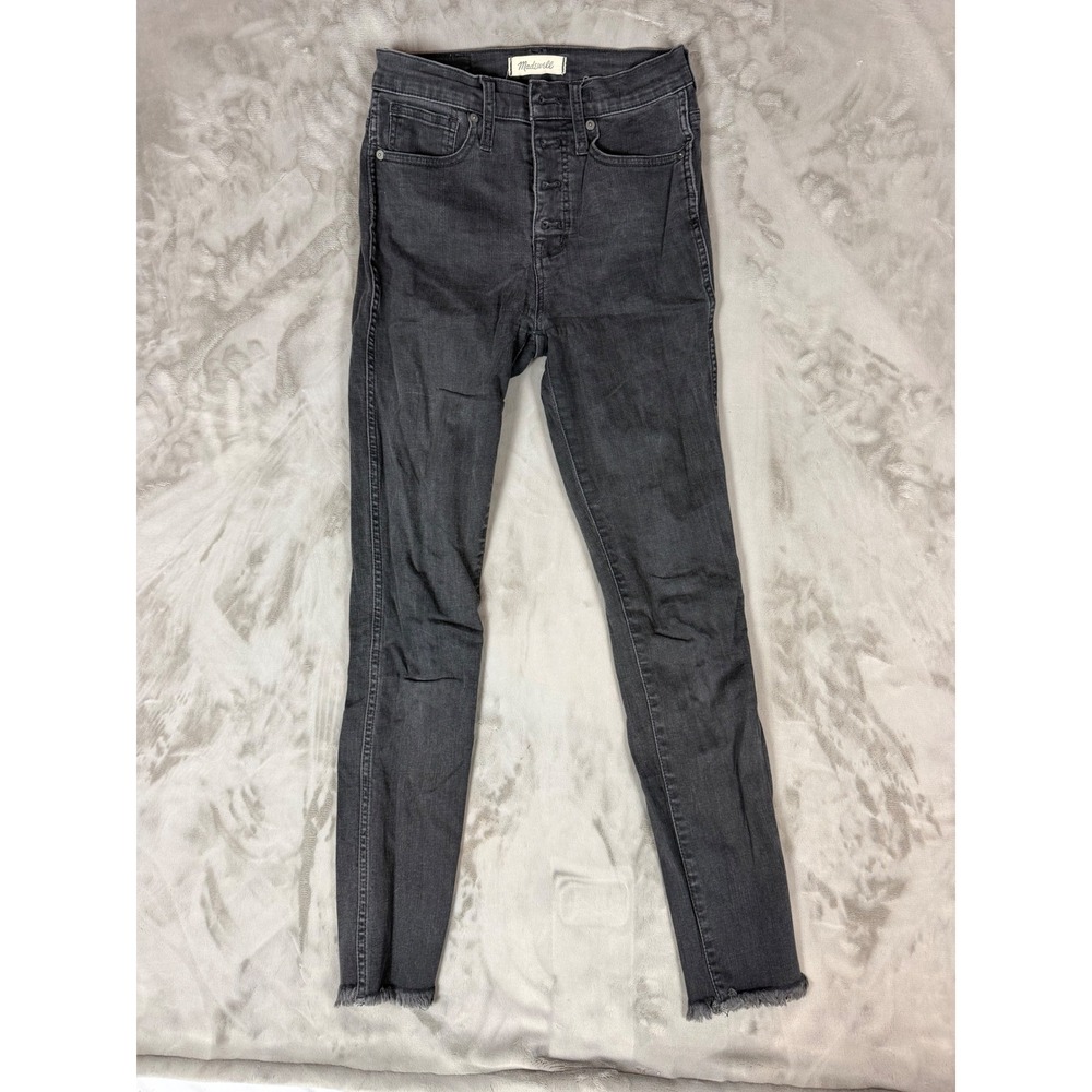 Madewell 10 High-Rise Skinny Jeans Faded Black Button Fly Raw Hem Size 25